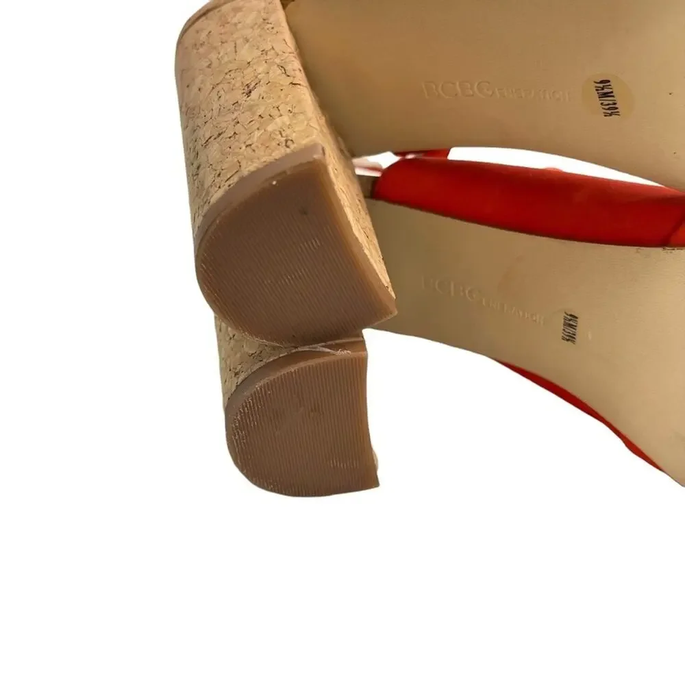 BCBGENERATION BCBG GENERATION Loriah X Bright Orange Red Block Heels Sandals 9.5
